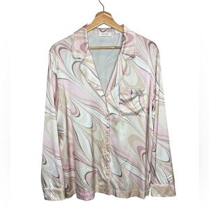 Pink & Mocha Silk Swirl Pattern Pajama Sleep Top One Size